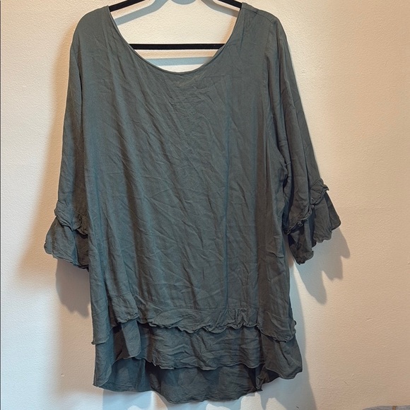 Ellos Gray Bell Sleeve Blouse Relaxed Ruffled Style - Picture 1 of 7